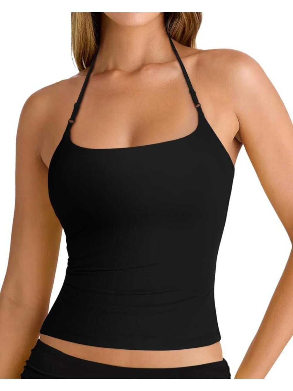 Women's Jet Black Sleeveless Backless Double Lined Pull On Imported Tank Top